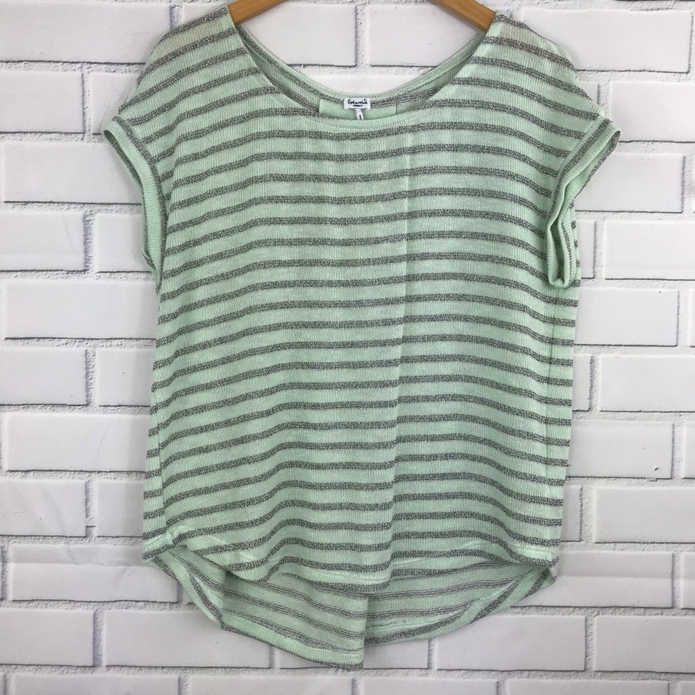 Splendid Metallic Stripe Knit Top Cap Sleeves M